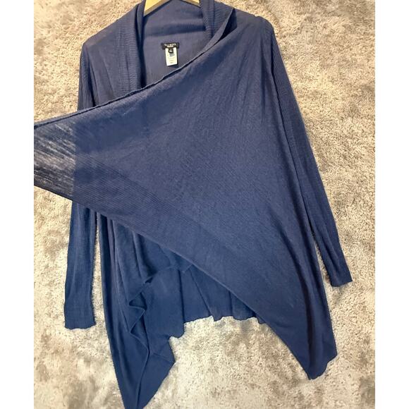 Talbots Navy Blue Linen Drape Front Open Cardigan Sweater Lightweight S Small - Picture 9 of 9